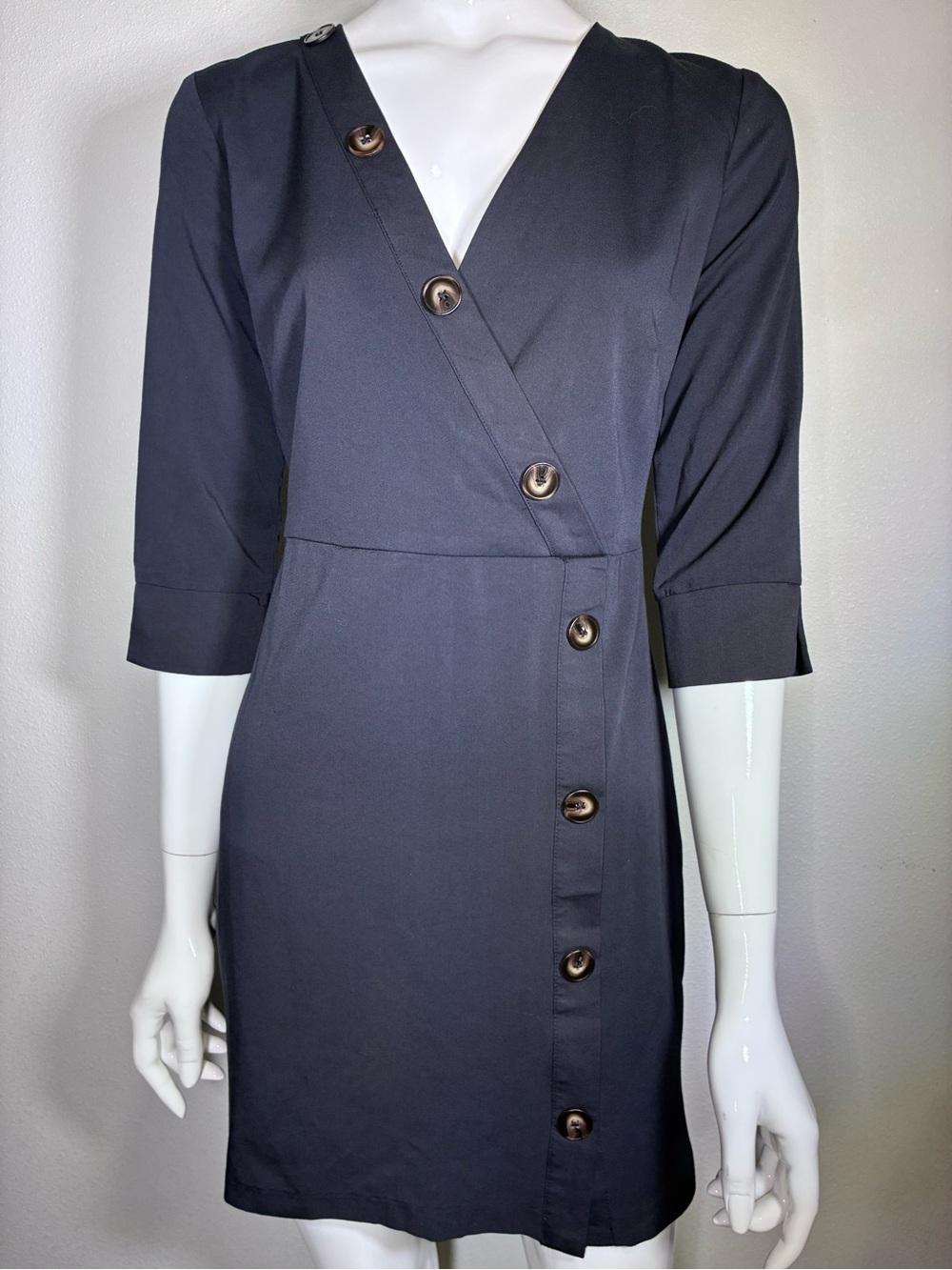 Mystic Black Button-Trim Mini Dress